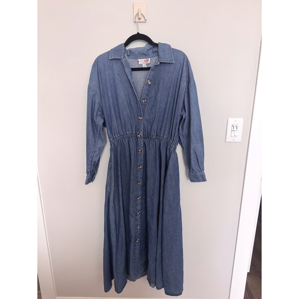 READY TO WIND DOWN | Denim Maxi Dress Women M Blue Button Down Pocket